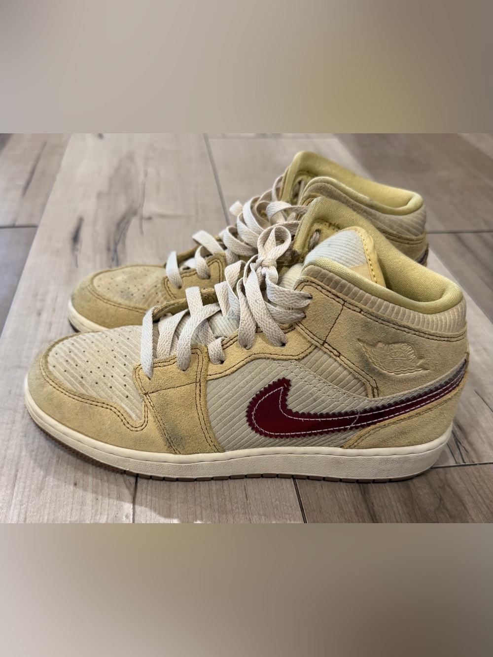 Nike Air Yellow and Burgundy Metallic Mid-Top Sneakers